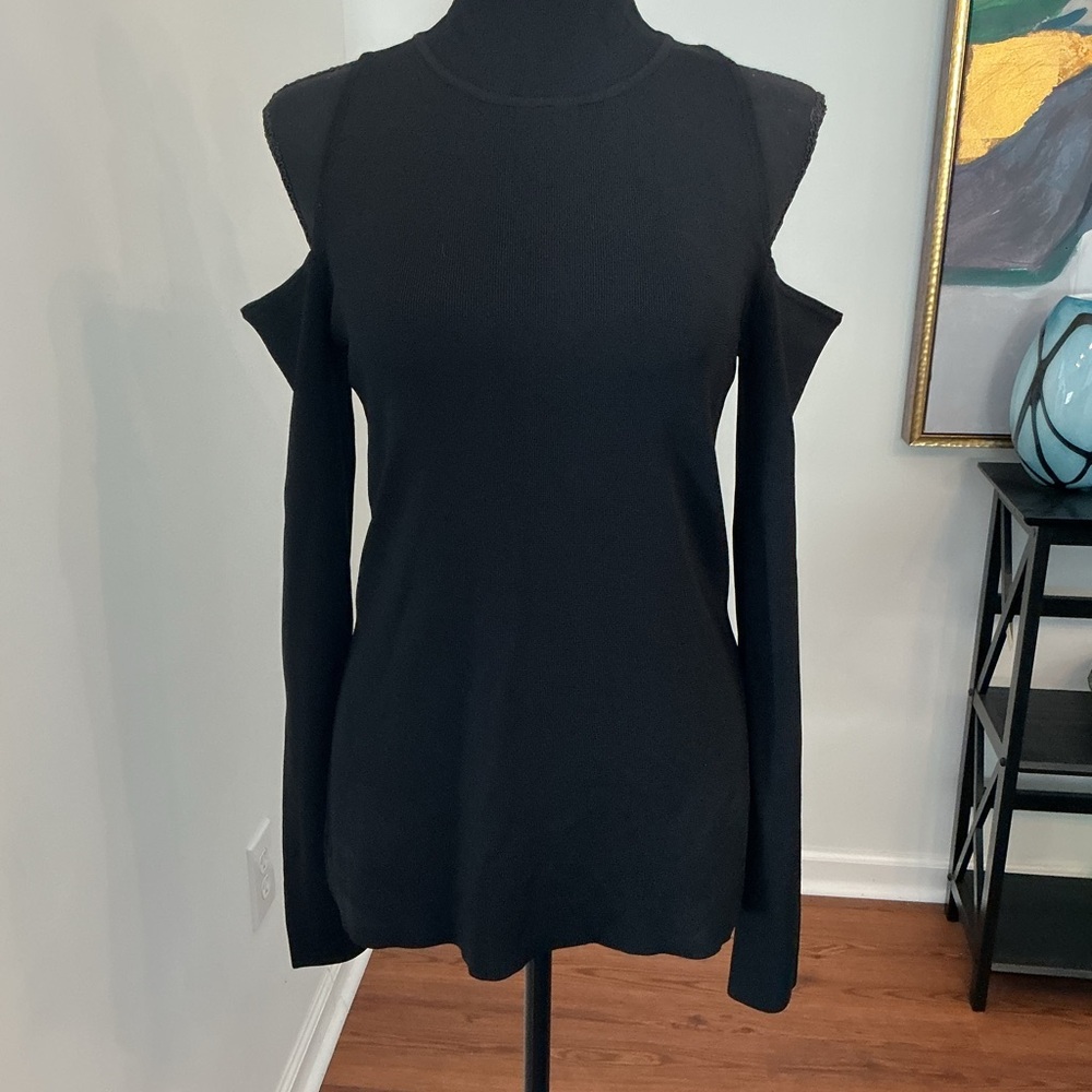 White House Black Market Black Cold Shoulder Long Sleeve Top